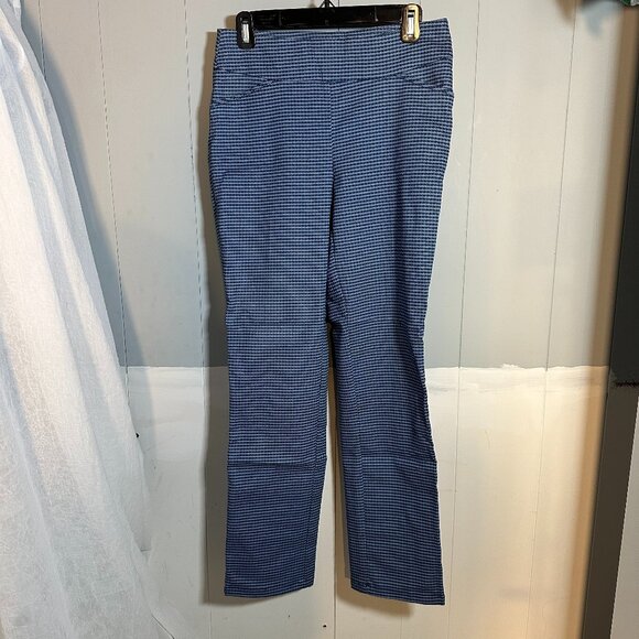 Croft & Barrow Womens Pull On Pants Size 4  Blue Checkered Straight Leg Slimmin - Picture 1 of 10